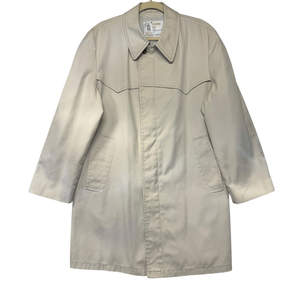 London Fog Maincoats Mens Beige Vintage Western Yoke Trench Coat Jacket 42 Short